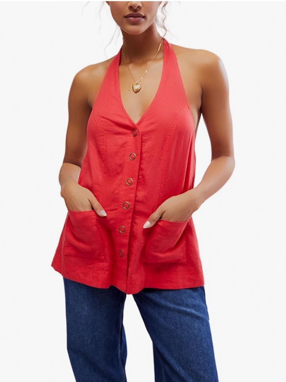 Free People Scouts Halter Tie Wrap Top in Red M